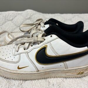 Nike Air Force 1 White Black Gold Sneakers